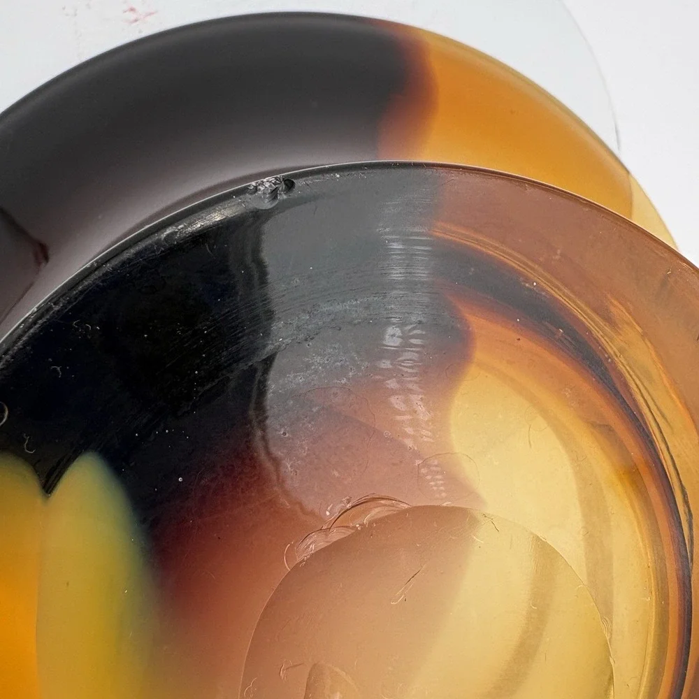 Vintage 1970s Teleflora Tri-color‎ Orange Amber Purple Handblown Glass Bowl Vase